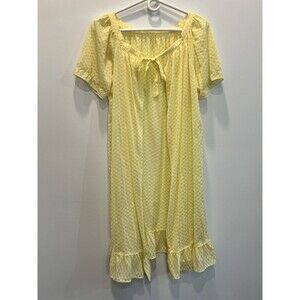 Vintage Elegant Yellow Gingham Nightgown House Robe Puff Sleeve Med-Large